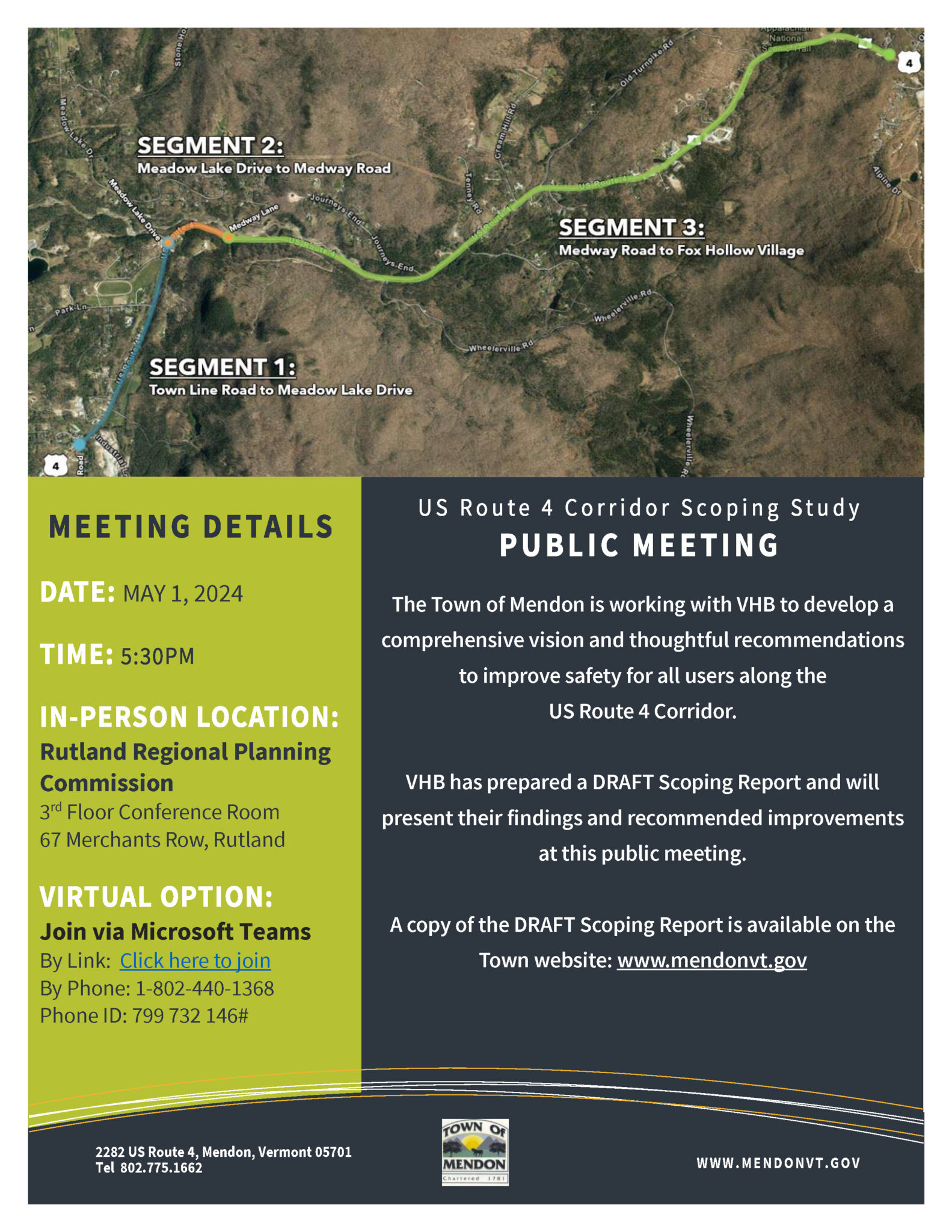 MAY 1st Town of Mendon, VT (US Route 4 Corridor Scoping Study Public